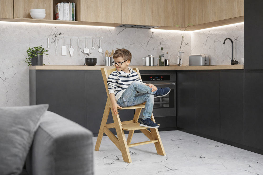 Drewniane krzesło do karmienia dziecka – naturalny produkt w Twoim otoczeniu