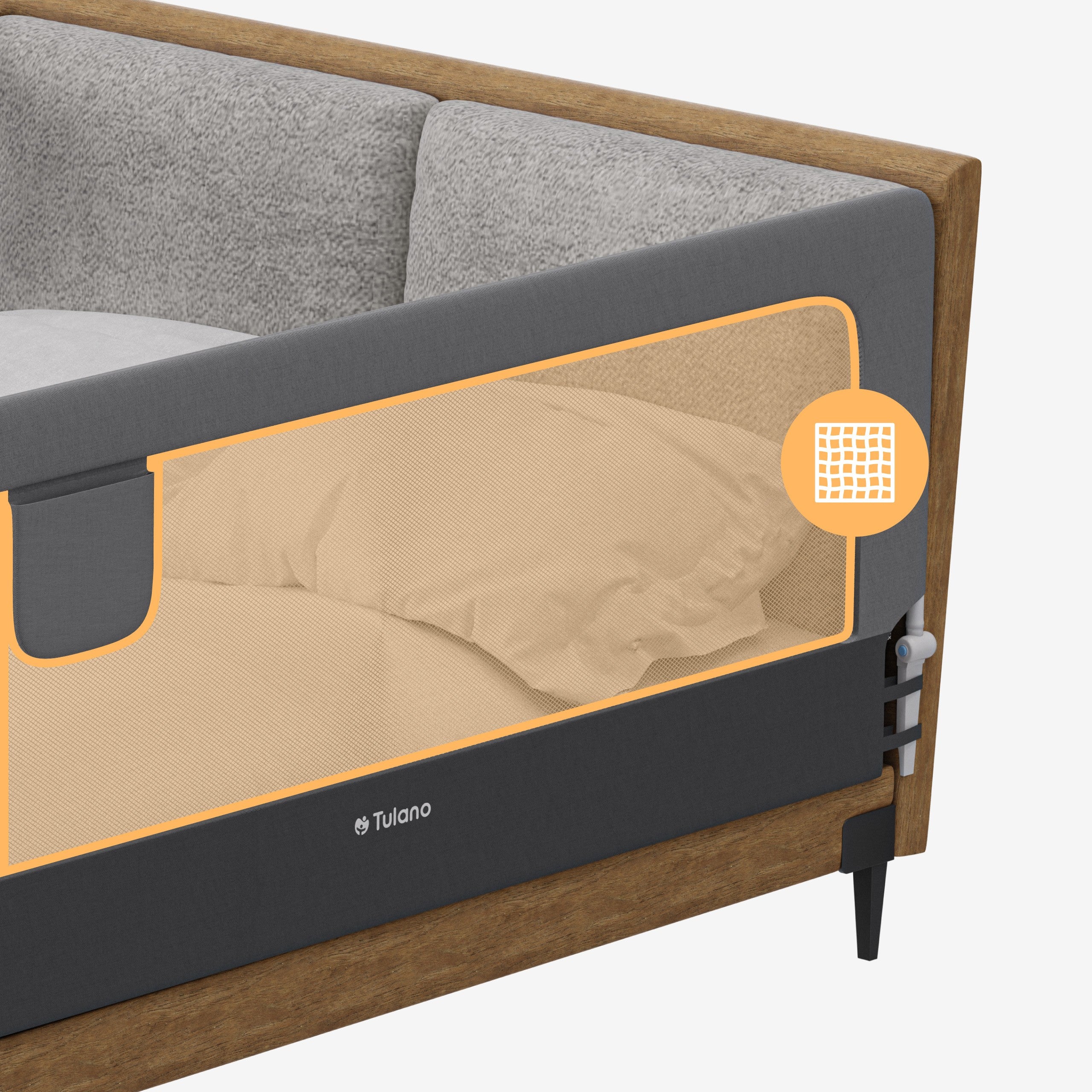 Barieră de protecție pentru pat, 200 cm, Tulano Cover 30 Grey