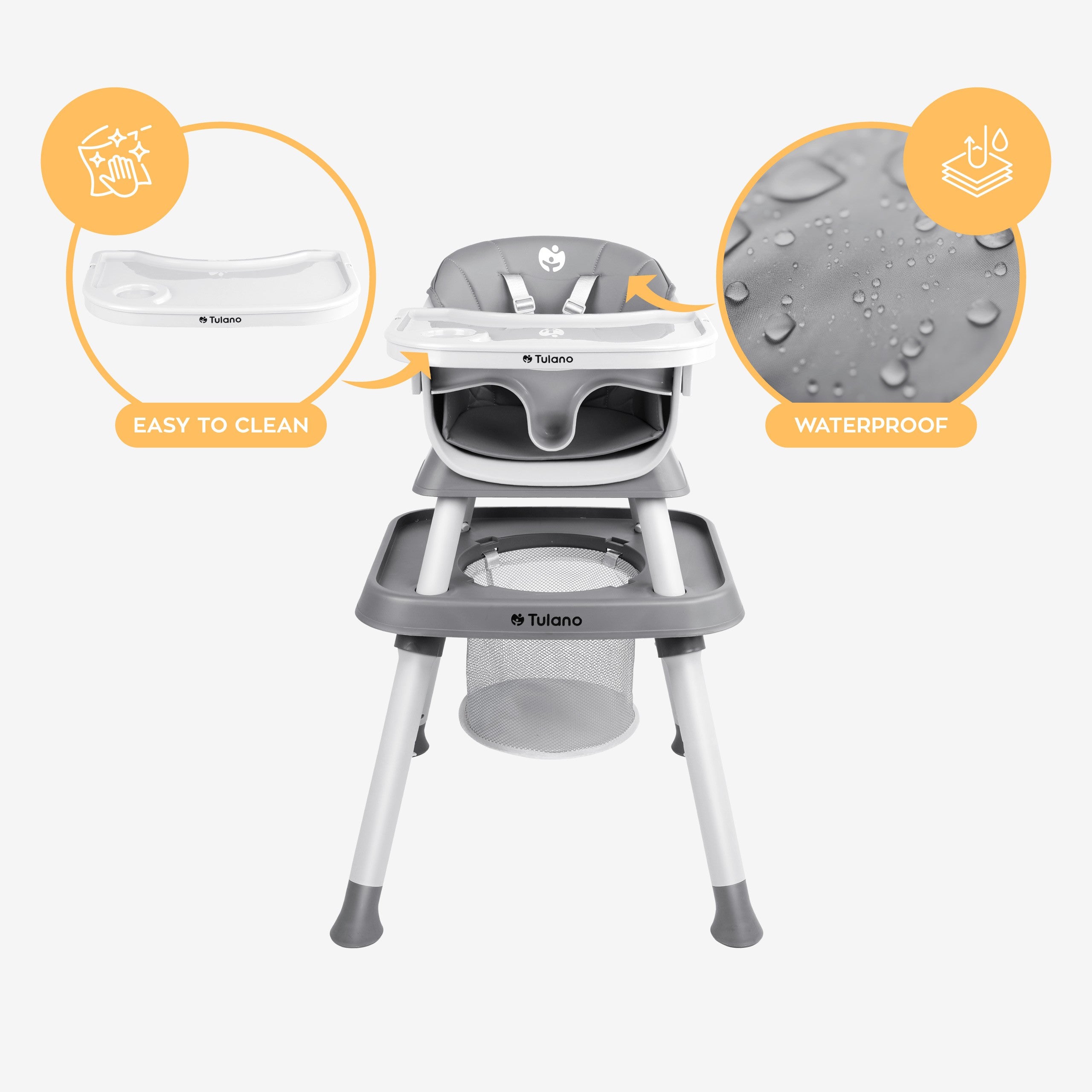 Scaun de hrănire din plastic 9 în 1 Tulano Morsel 50 Grey