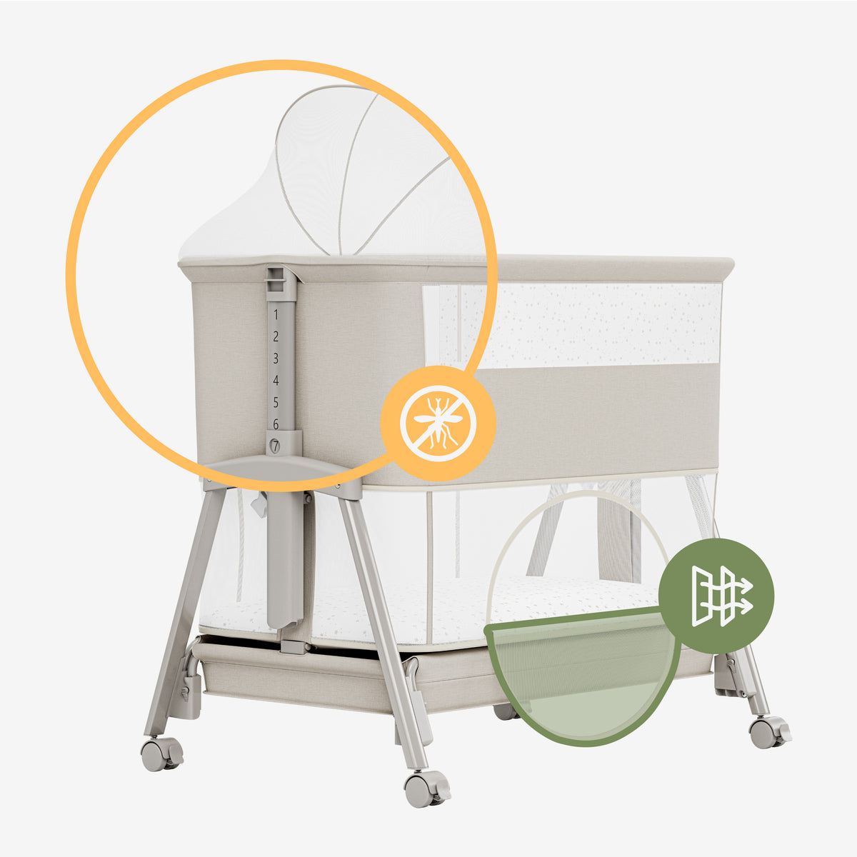 Pătuț co-sleeper și de călătorie 4în1 Tulano Dream 55 Beige