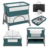 Pătuț co-sleeper și de călătorie 4în1 Tulano Dream 55 Green