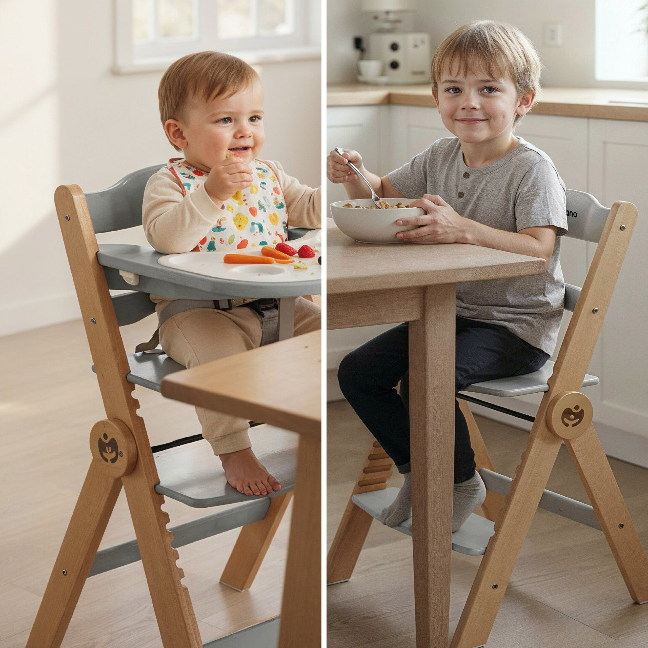 OUTLET Scaun de hrănire din lemn Tulano Morsel 45 Natural-Grey