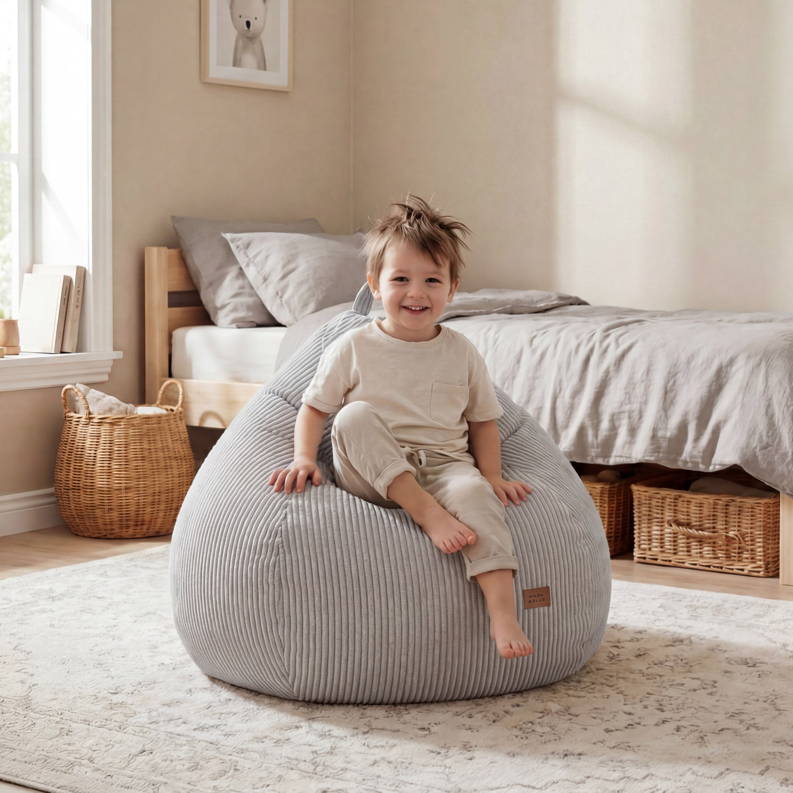 Puf sac din velur, gri, Mark Adler Comfy 1.0 Grey