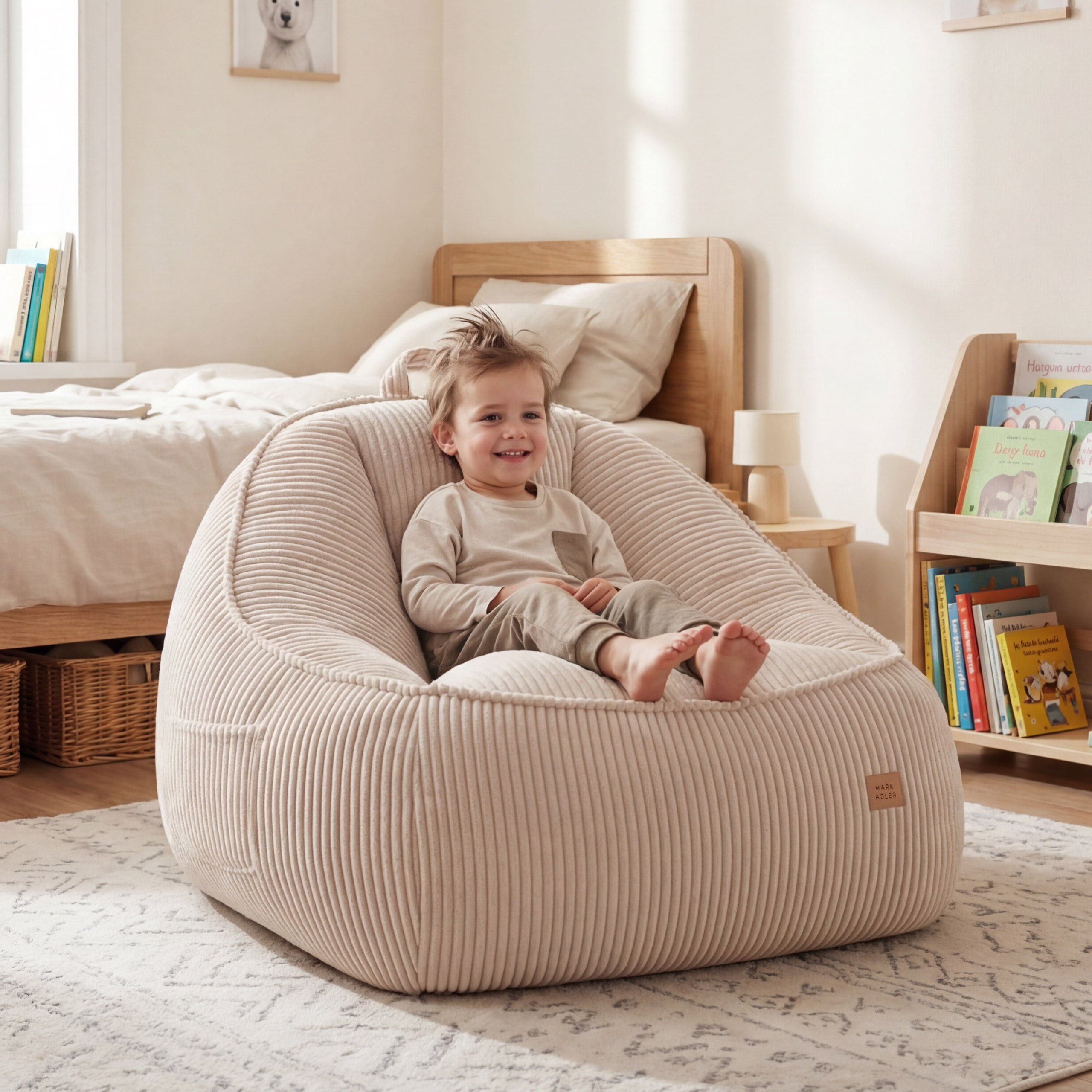 Fotoliu puf din catifea cordura cu spătar Mark Adler Comfy 4.0 Beige