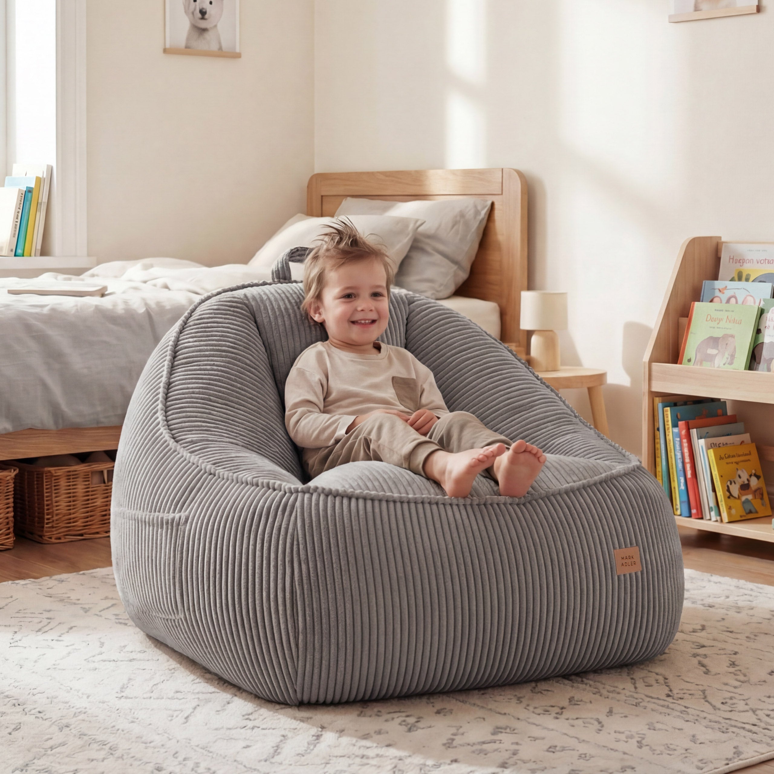 Fotoliu puf din catifea cordura cu spătar Mark Adler Comfy 4.0 Grey