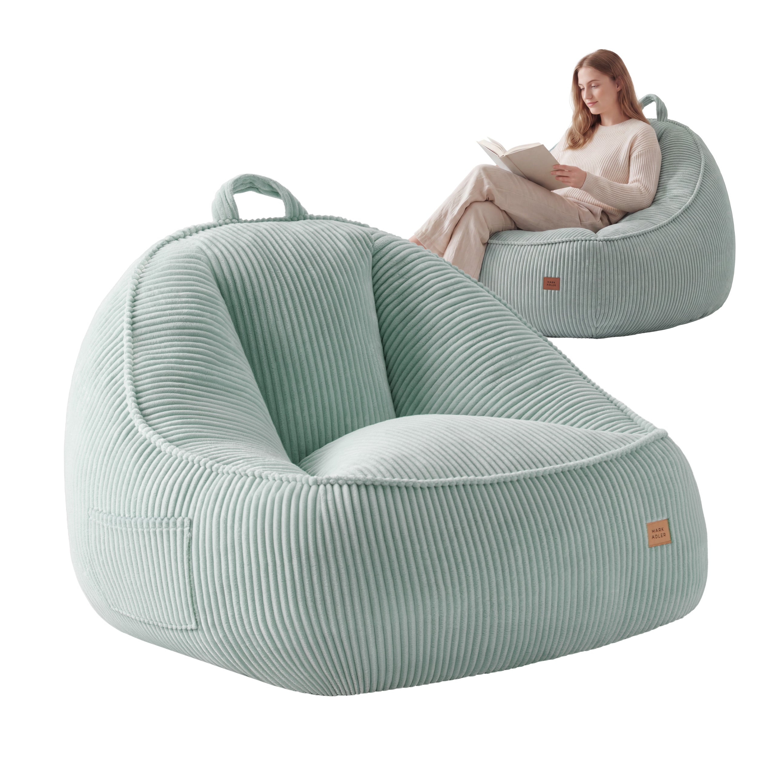 Fotoliu puf din catifea cordura cu spătar Mark Adler Comfy 4.0 Sage