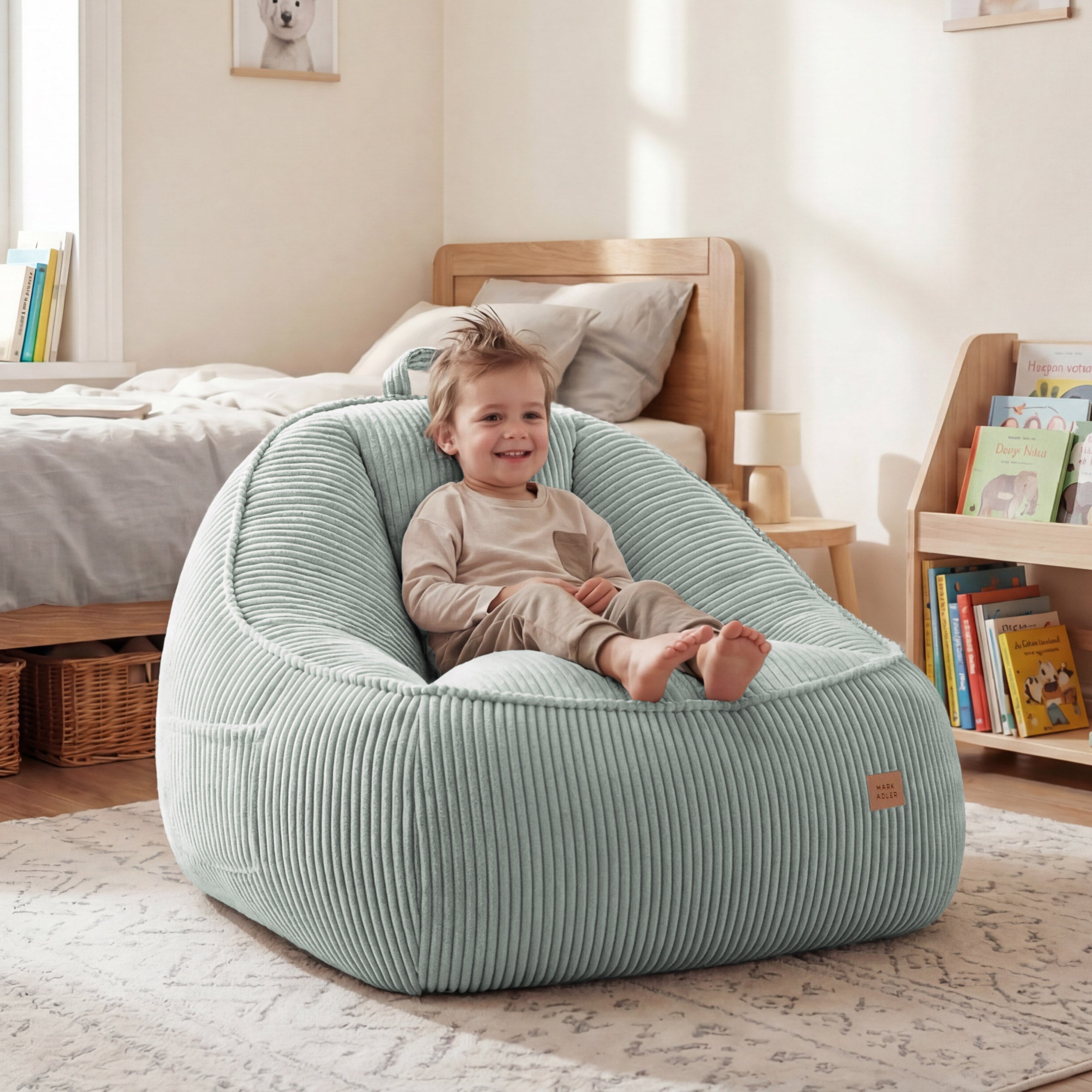 Fotoliu puf din catifea cordura cu spătar Mark Adler Comfy 4.0 Sage