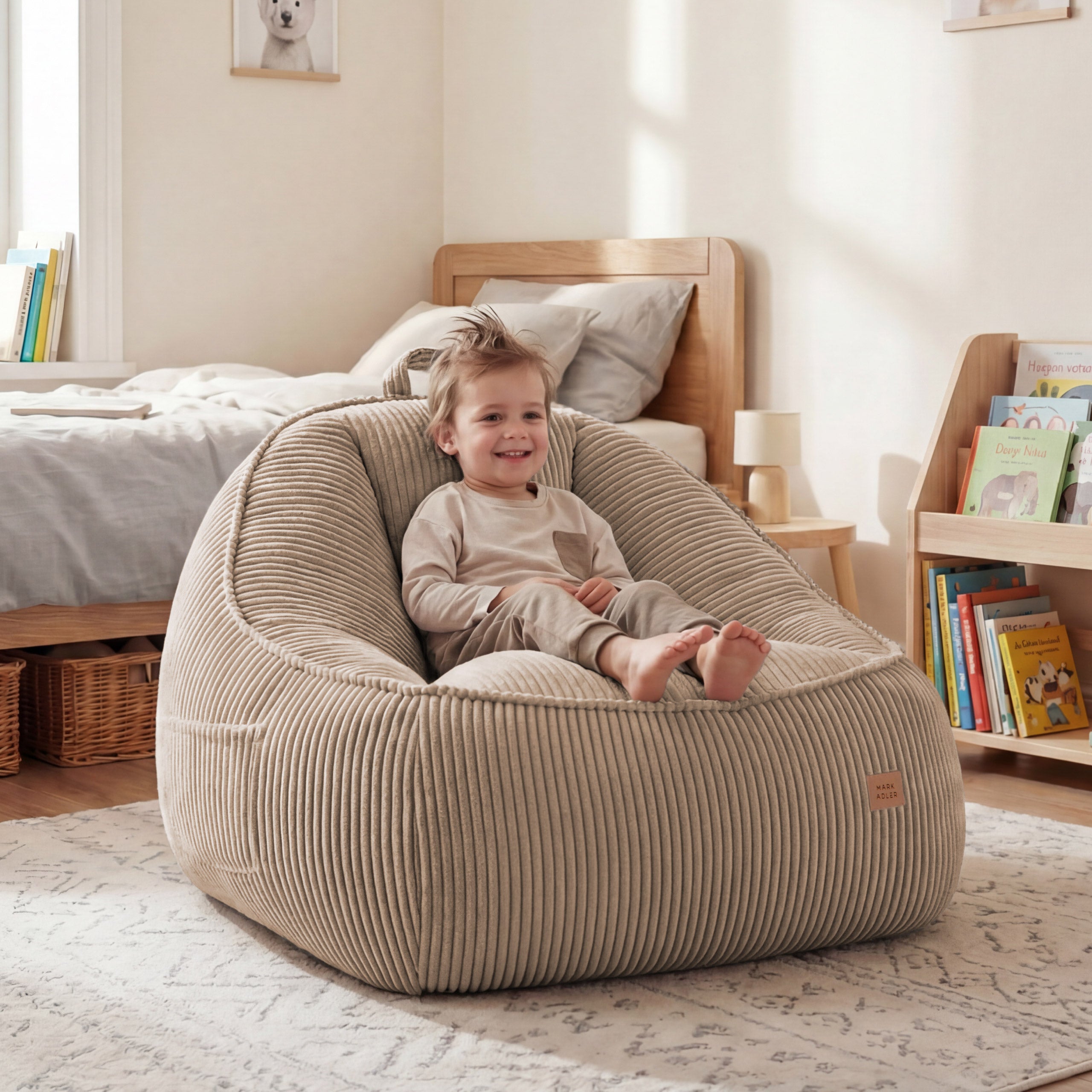 Fotoliu puf din catifea cordura cu spătar Mark Adler Comfy 4.0 Taupe