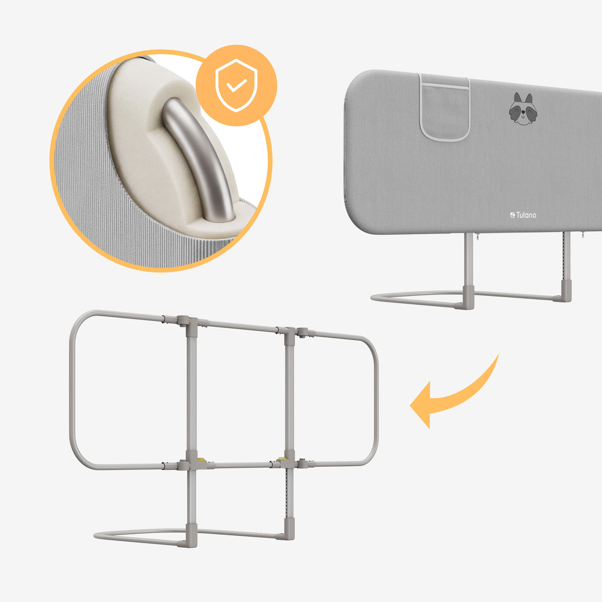 Barieră de protecție pentru pat 120 cm Cover 50 Grey