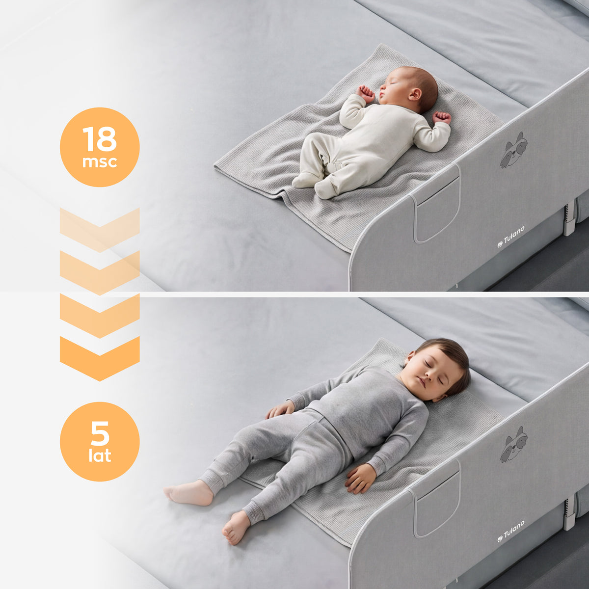 Barieră de protecție pentru pat 120 cm Cover 50 Grey