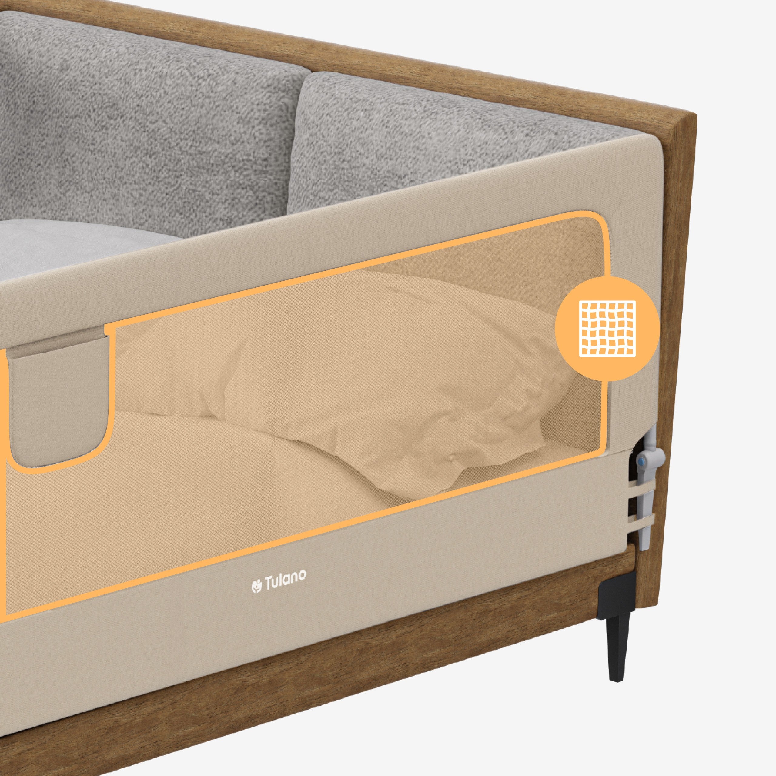 Barieră de protecție pentru pat, 200 cm, Tulano Cover 30, bej