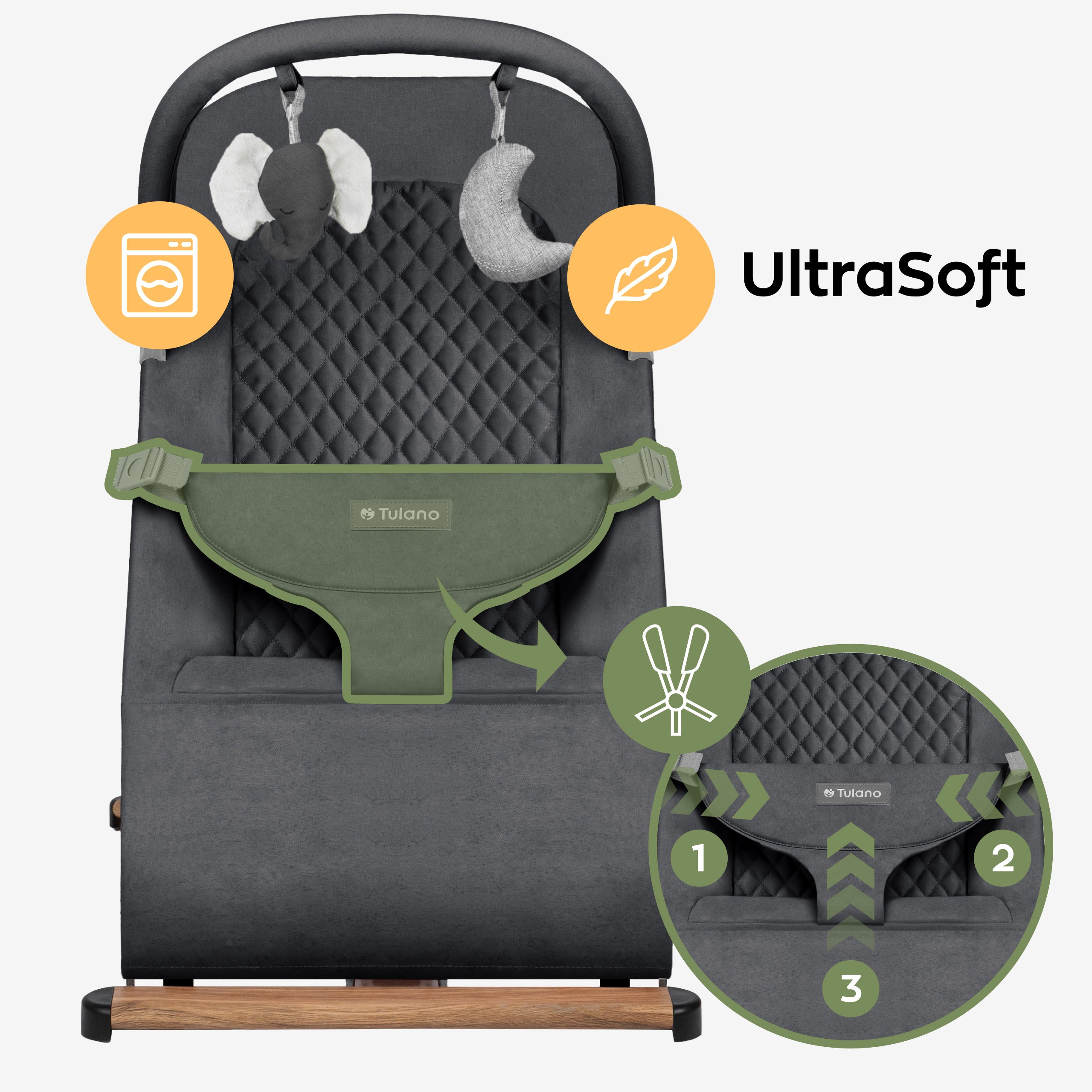 Scaun balansoar Tulano Moon 30 Graphite, de culoare grafit