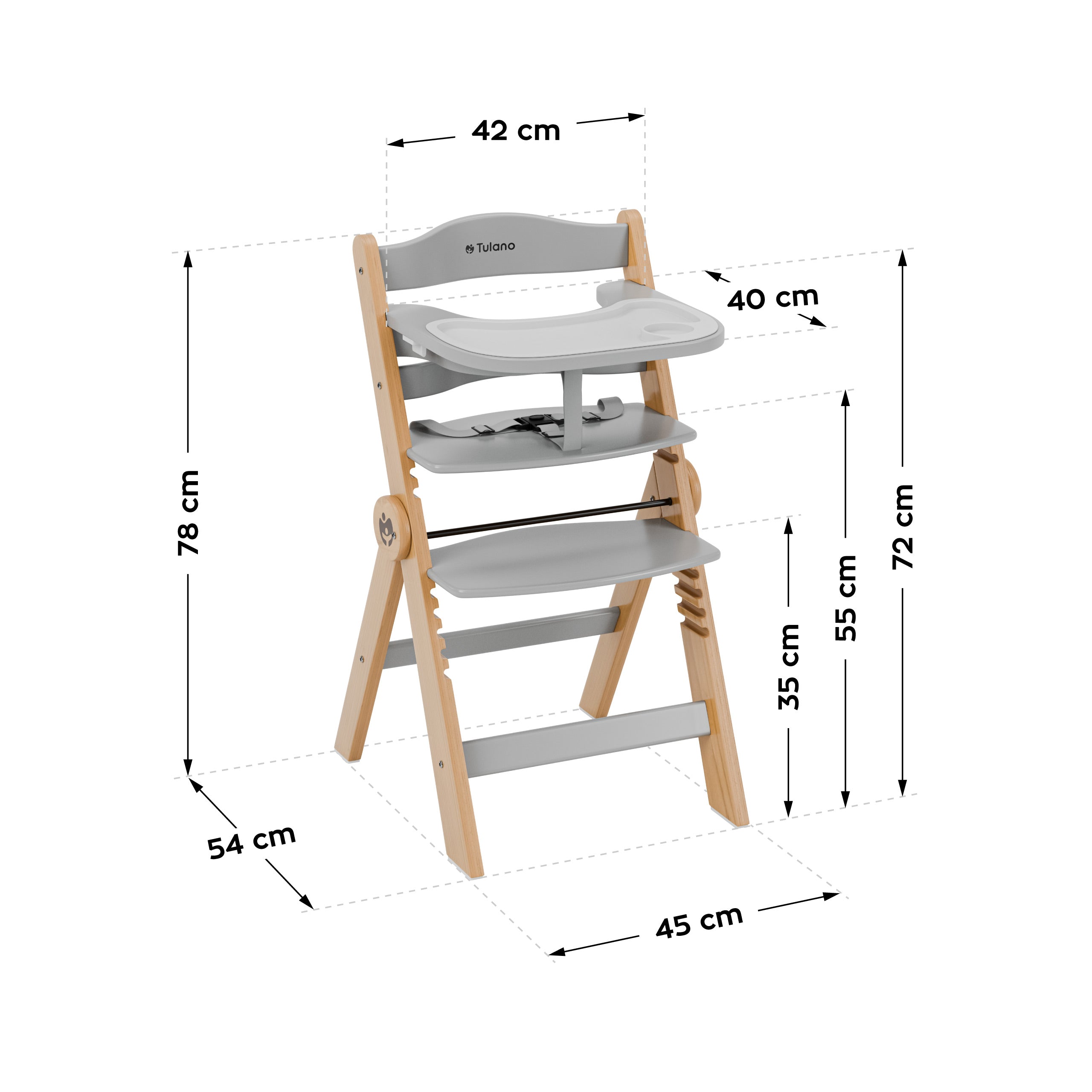 Scaun de hrănire din lemn Tulano Morsel 45 Natural-Grey