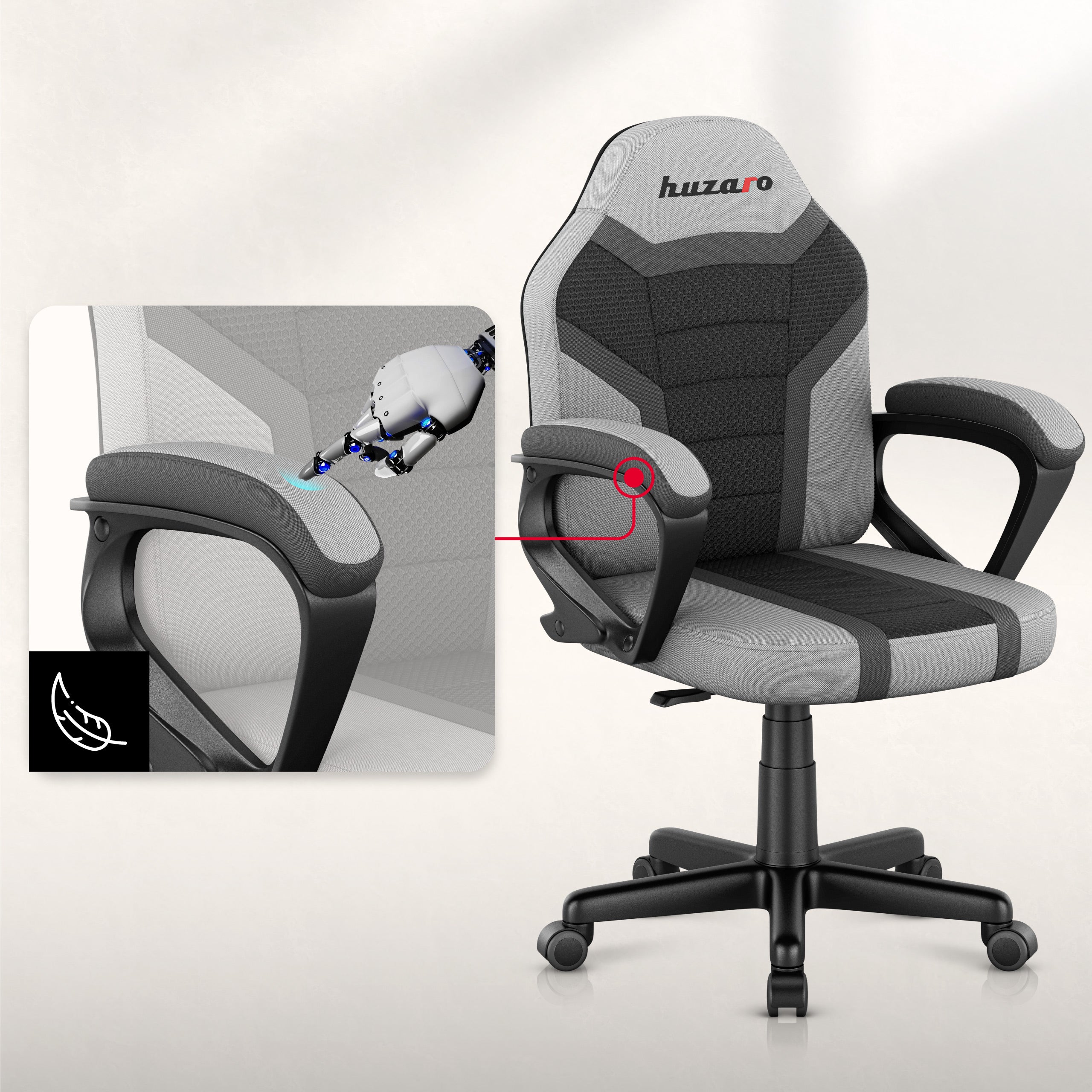 Scaun de gaming pentru copii HUZARO RANGER 1.0 Grey Mesh
