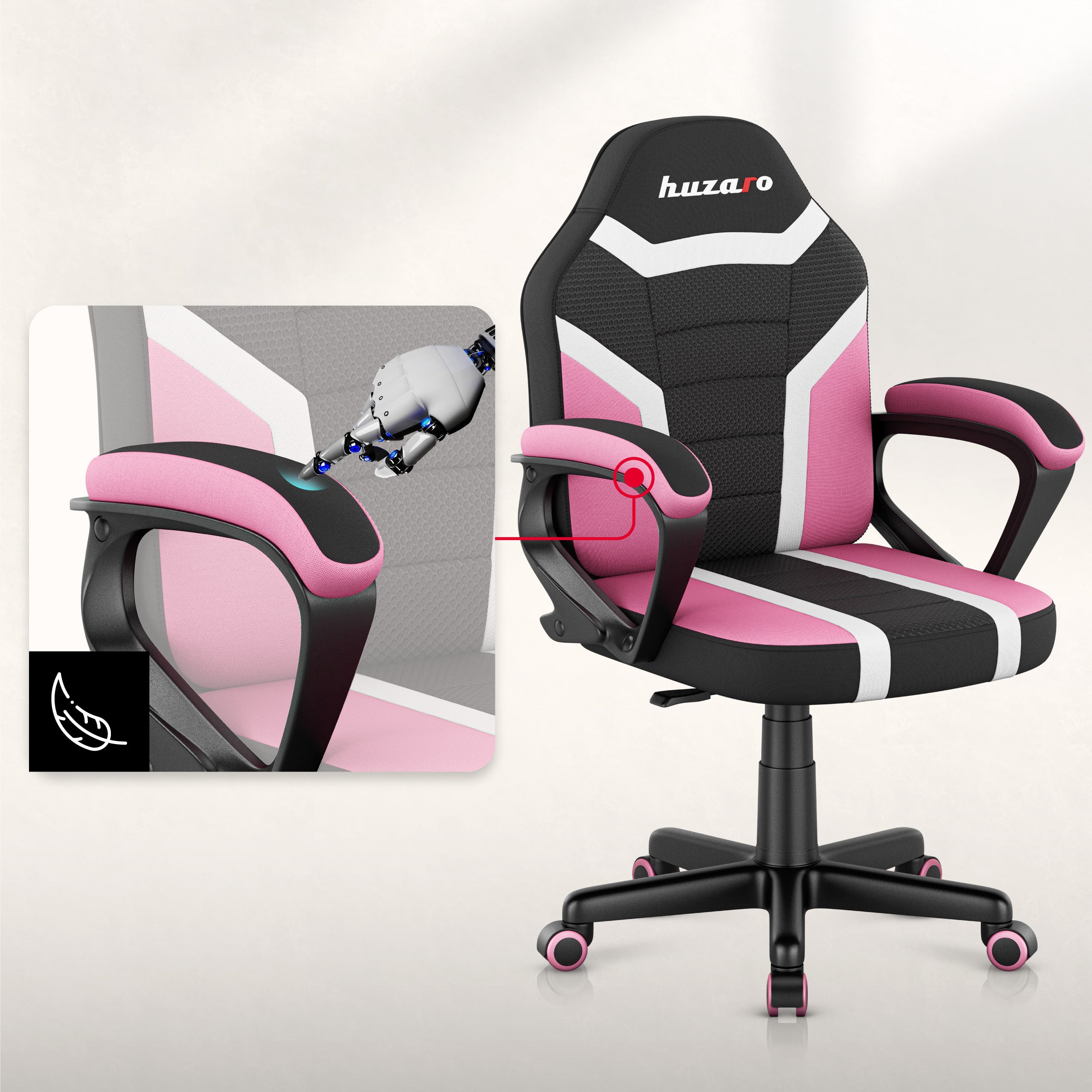 Scaun de gaming pentru copii HUZARO RANGER 1.0 Pink Mesh
