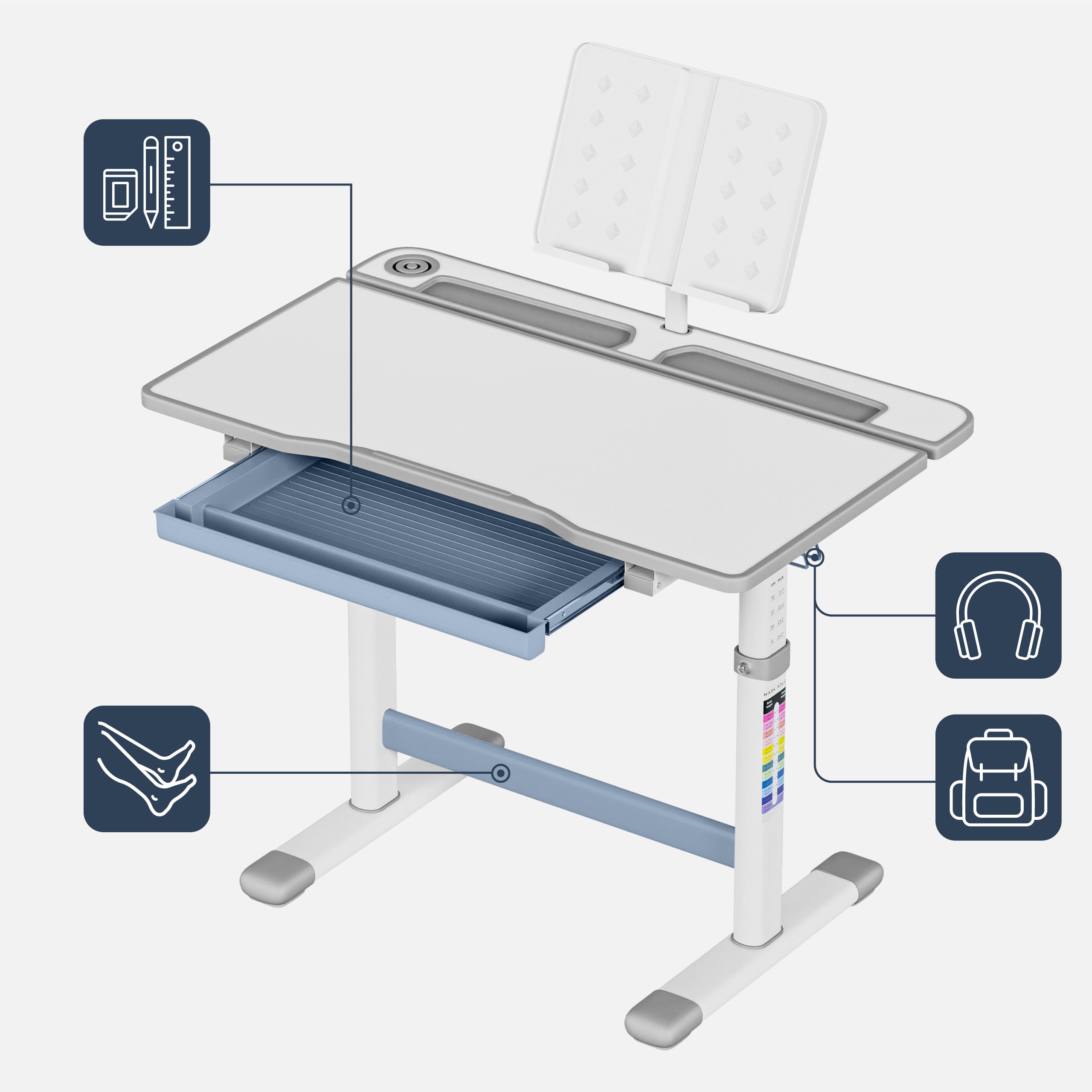 Birou ergonomic pentru copii Mark Adler Study 3.0, 66 cm