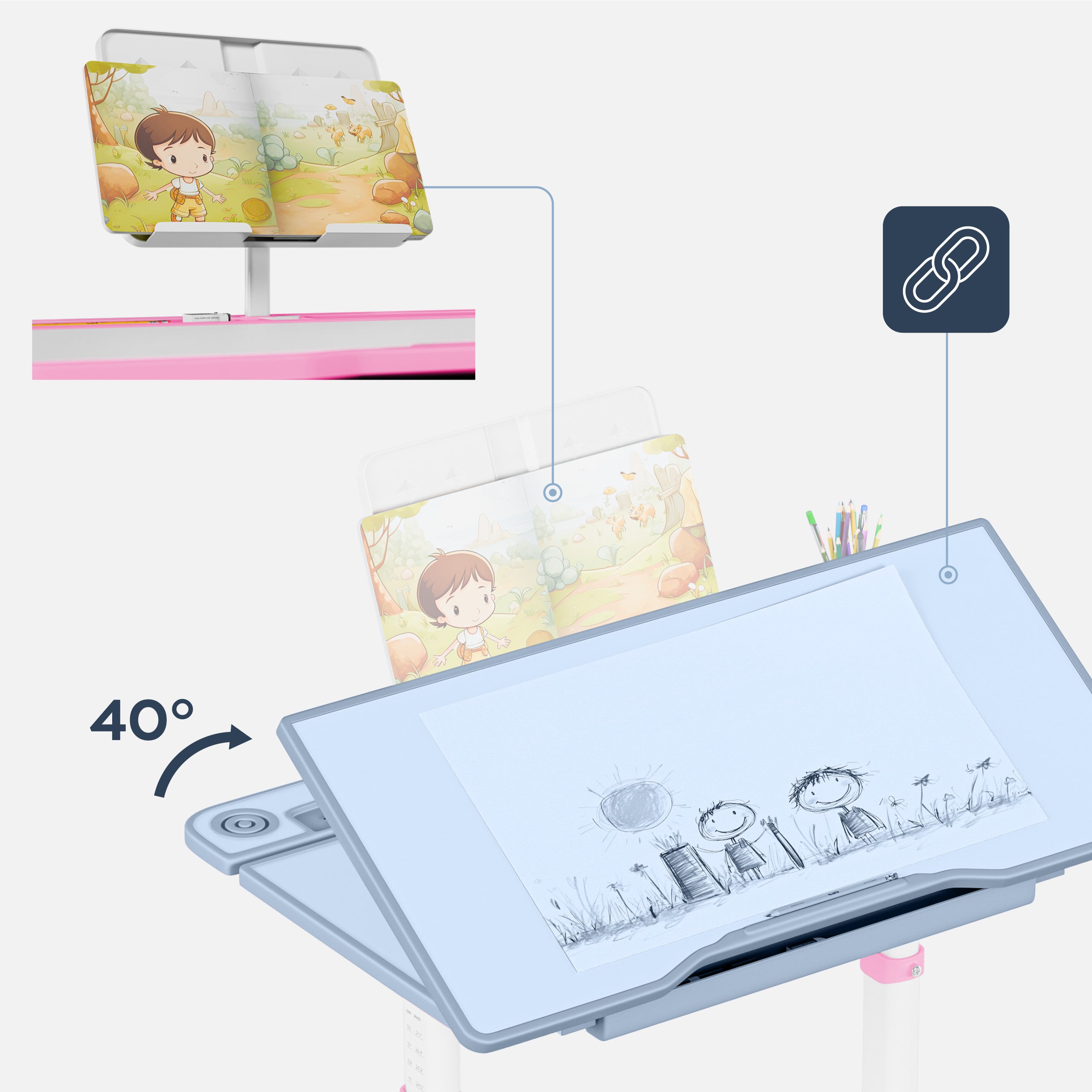 Birou ergonomic pentru copii Mark Adler Study 3.0 Pink, 66 cm