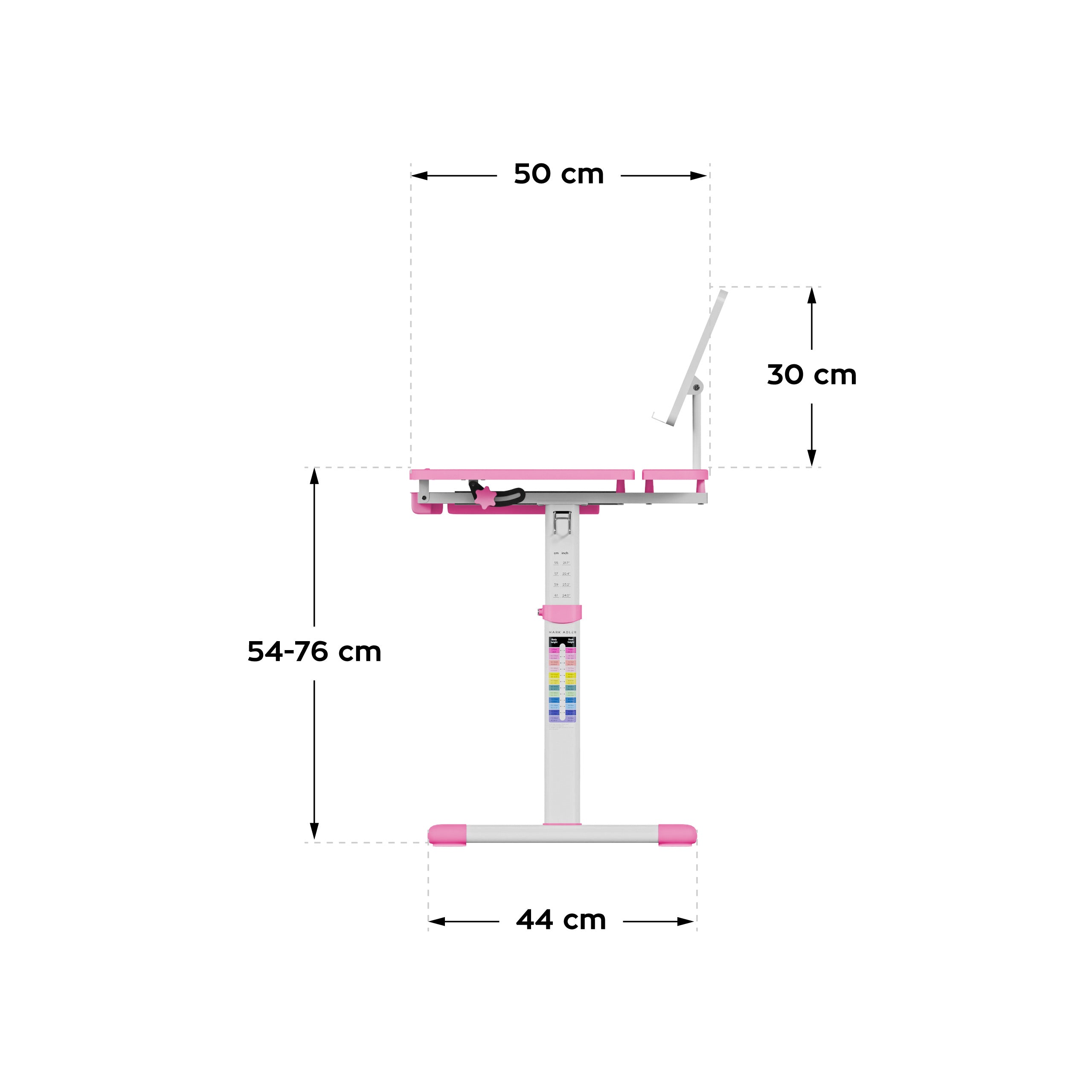 Birou ergonomic pentru copii Mark Adler Study 3.0 Pink, 66 cm