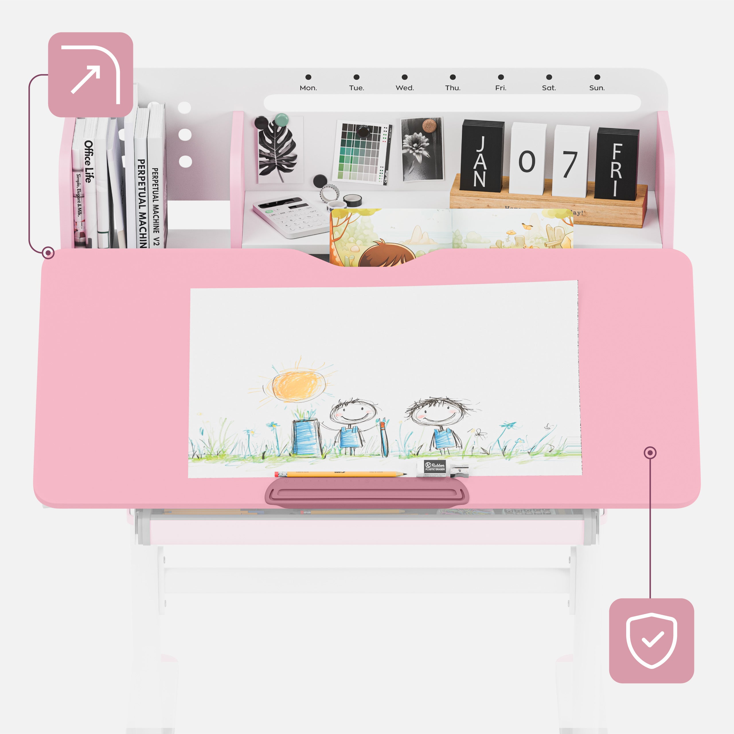 Birou ergonomic pentru copii Mark Adler Study 5.0 Pink 90 cm