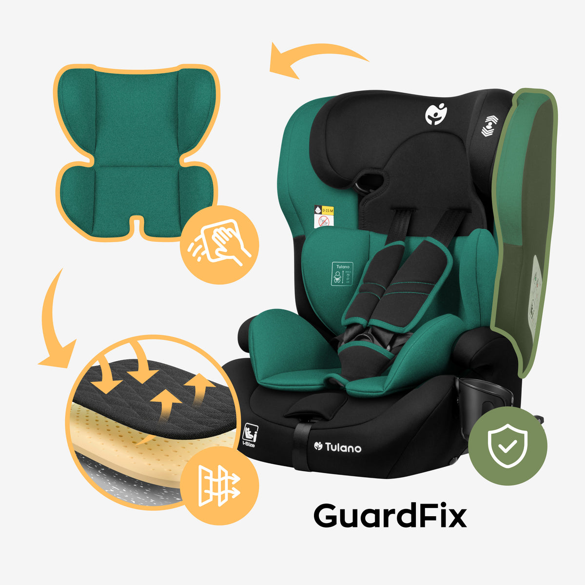 Scaun auto pentru copii Tulano 76-150 cm Zooma 45 Green I-Size